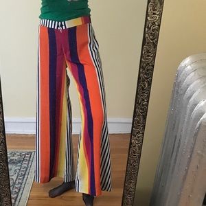 Silky, light weight, multi color stripped, wide leg pants. Small.